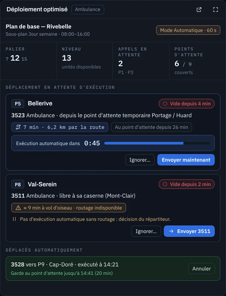 Widget de déploiement avec déplacement en attente d'exécution